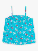 Child girl turquoise tank top with flower and turtle print CAUDEBETTE 2 / 22E2PFT2DEB202