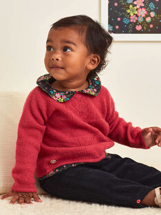 Baby girl fuchsia pink knit sweater with Claudine collar and print BAMATHILDE / 21H1BFM1PUL304