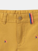 Mustard shorts with multicoloured shark fin embroideries KLOMUAGE / 24E3PGS1BERB107