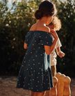 Navy blue dress with clementine print FUJERETTE / 23E2PFN2ROB208