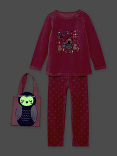 Pink phosphorescent pyjama set with Halloween motif and matching bag, child girl BEBOUETTE / 21H5PFH1PYJD331