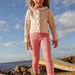Pink fleece legging with rainbow print child girl