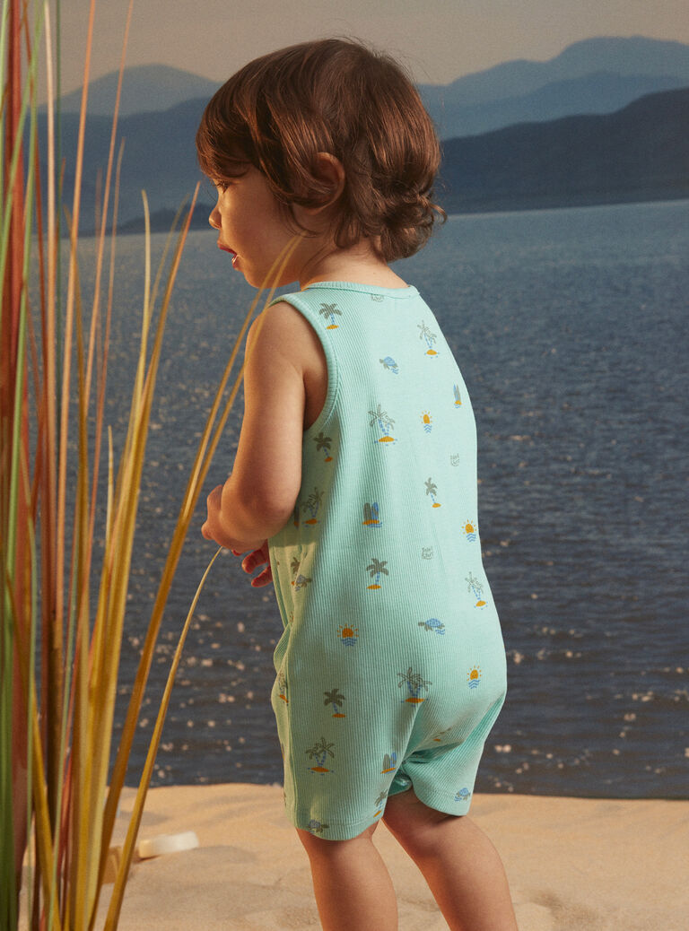 Turquoise sleeveless jumpsuit with stripe print Turquoise sleeveless jumpsuit with stripe print KISERGIO / 24E1BGG1CBL203