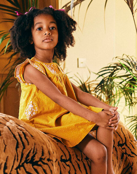Embroidered mustard yellow feather dress child girl COMETTE / 22E2PF93ROBB106