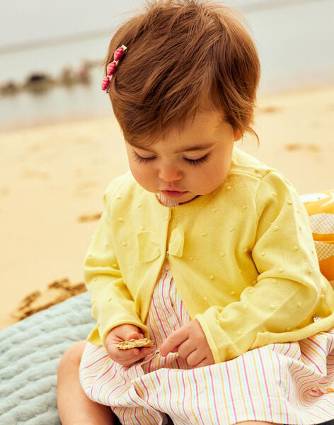 Baby girl pastel yellow bow and polka dot animation cardigan CASABINE / 22E1BFN1CARB115