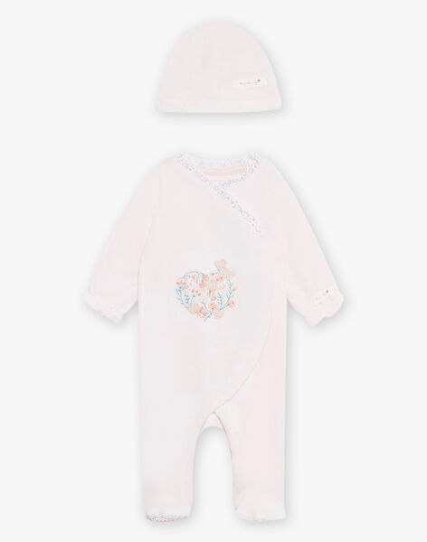 Birth girl pale pink romper and bonnet COLINE B / 22E0NFC1GRE301