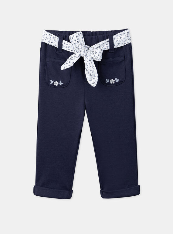 Navy blue pants with floral print belt LACLARA / 24H1BFJ1PAN070