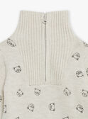 Beige teddy bear print trucker sweater GALOUIS / 23H1BGH1PULA010