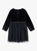 Child girl's dark blue pleated velvet and tulle dress BIUROBETTE / 21H2PFR2ROB070