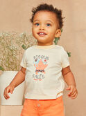 Ecru and orange striped jersey t-shirt with pastel marine animal motifs KAYVAN / 24E1BGS1TEEB116
