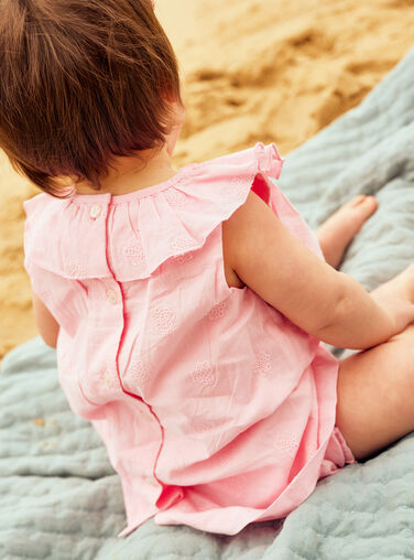 Baby girl pink poplin dress with shell embroidery and bloomer CASOLEIL / 22E1BFN1ROBD315