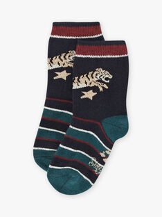 Child boy navy blue tiger socks BERIBAGE / 21H4PG91SOQ715