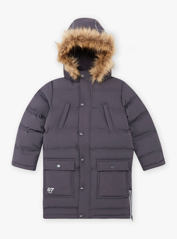 Boy's dark grey parka with fleece lining BADOUNAGE / 21H3PGE3PARJ916