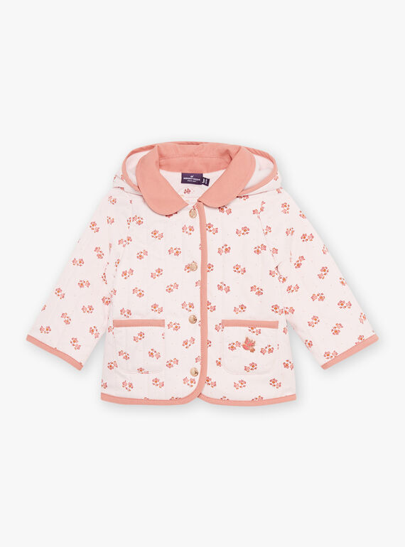 Pale pink quilted hooded coat with flower print. FIMARIE / 23E1BF51VESD319