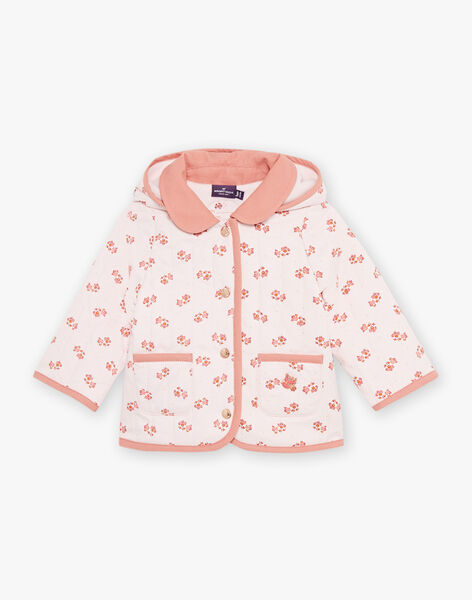 Pale pink quilted hooded coat with flower print. FIMARIE / 23E1BF51VESD319