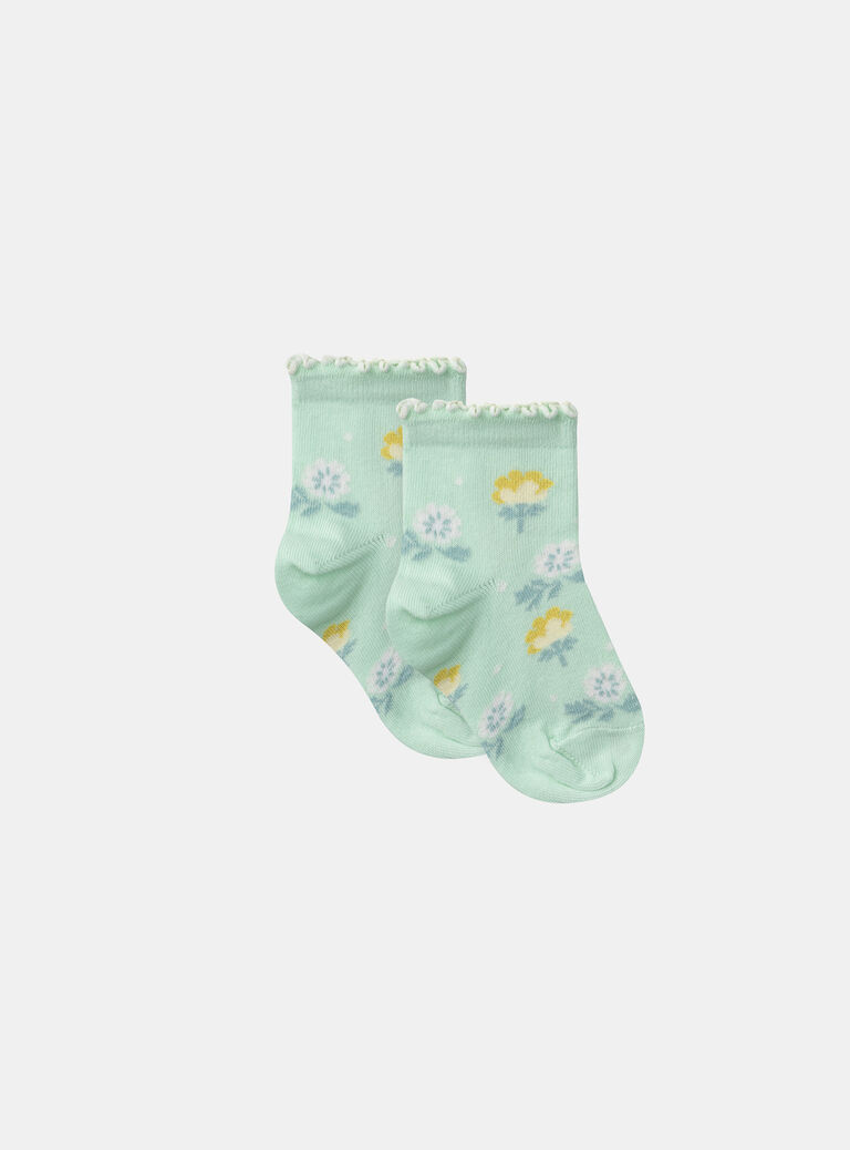 Céladon Blue Flower Jacquard Socks KLISOZETTE / 24E4PFR1SOB204
