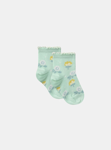 Céladon Blue Flower Jacquard Socks KLISOZETTE / 24E4PFR1SOB204