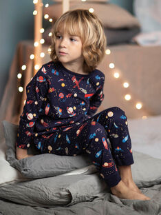 Child boy navy blue pajama set with space print CACOSMAGE / 22E5PG43PYJ070