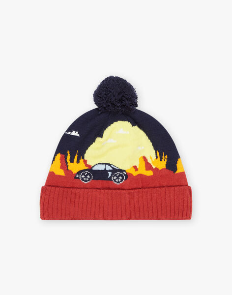 Navy blue landscape pom-pom beanie FRAVOTAGE / 23E4PG51BON506