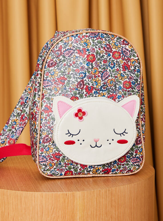 Canvas backpack with floral print and cat animation DIBEBETTE / 22H4PFE1BES309