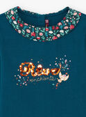 Long sleeve blue duck t-shirt with flower print collar for girls BOLORETTE / 21H2PF92TML714