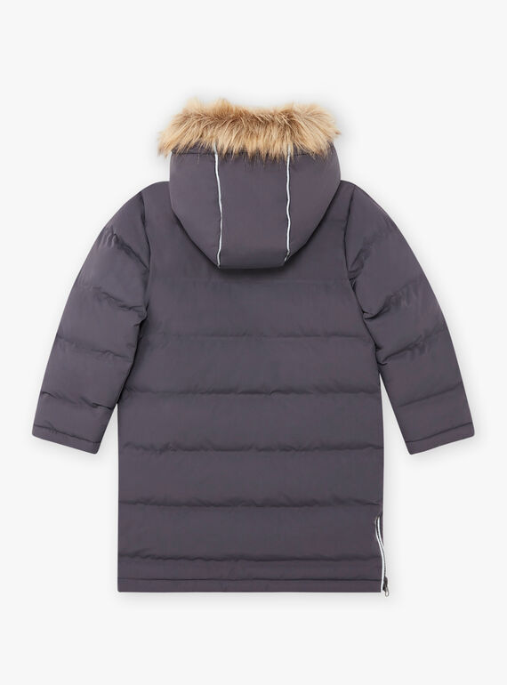Boy's dark grey parka with fleece lining BADOUNAGE / 21H3PGE3PARJ916