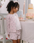 Pale pink teddy jacket with flower print child girl COUVETTE / 22E2PFH1VES301