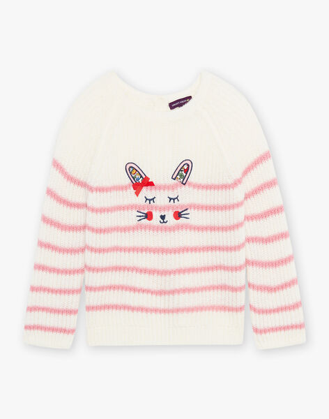 Ecru and pink striped knit sweater DAELISE / 22H1BFE1PUL001