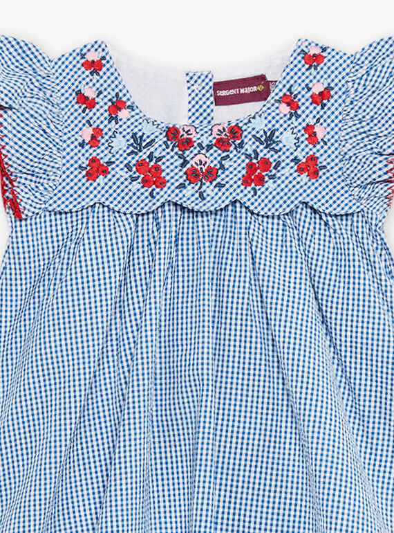 Baby girl embroidered dress and boomer set in checkered seersucker CAFABIENNE / 22E1BF81ROB208