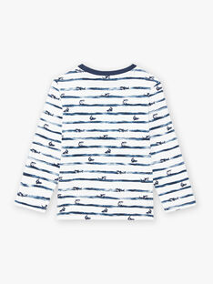 Boy's long sleeve striped T-shirt with shark print BIPOLIAGE / 21H3PGL1TML001