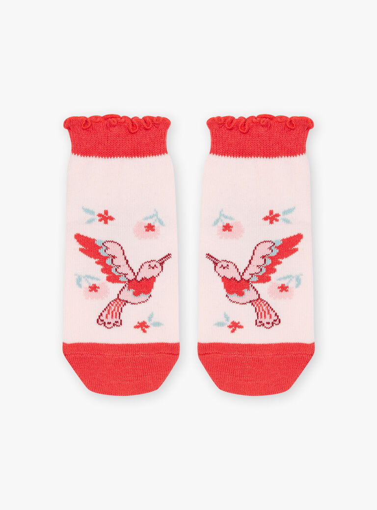 Nude low socks with bird print FLUZOETTE / 23E4PFQ1SOBD319