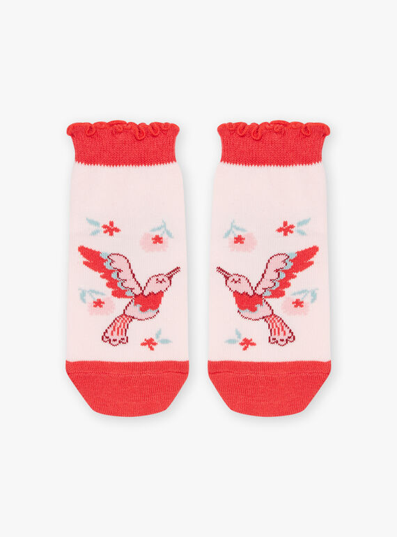 Nude low socks with bird print FLUZOETTE / 23E4PFQ1SOBD319
