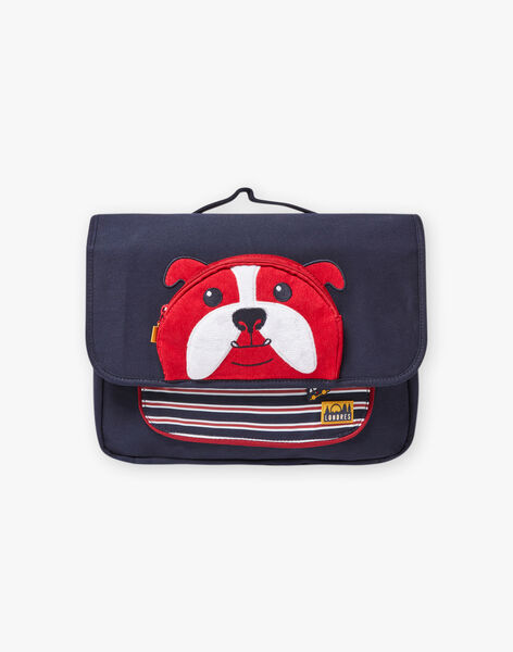 Navy blue schoolbag with bulldog design for boys BESACAGE / 21H4PG51BES070