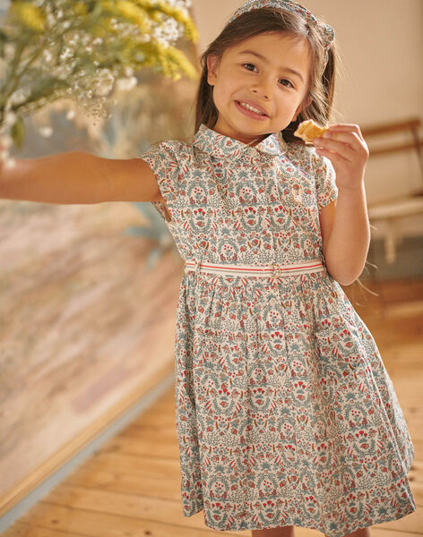 Child girl dress in ecru with flower print CUIBIETTE / 22E2PFJ2ROB632