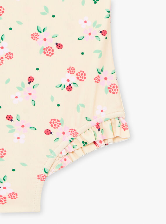 Pale yellow reversible one-piece swimsuit with floral print KITINA / 24E4BFG2MAI009