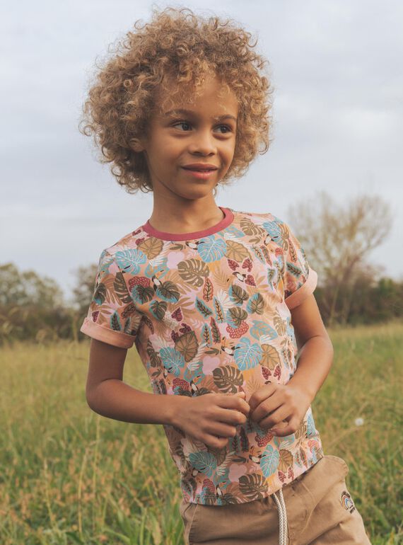 Peach tropical print T-shirt FICHEMAGE / 23E3PGD1TMC413