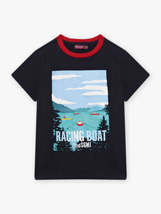 Navy blue T-shirt with child boy rowing poster CEBESTAGE / 22E3PG82TMC070