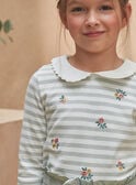 Sailor-style T-shirt with sea-green stripes and floral embroidery KRIMETTE 2 / 24E2PFB2TML001