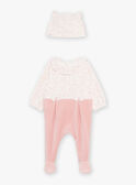 Sleep suit and its velvet hat in powder pink and off white  23E5BF91GRE001