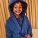 Blue terry cloth bathrobe with hood