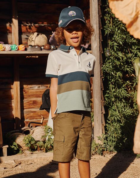 Navy, grey and khaki striped polo shirt FLAPOLAGE / 23E3PGO1POL001