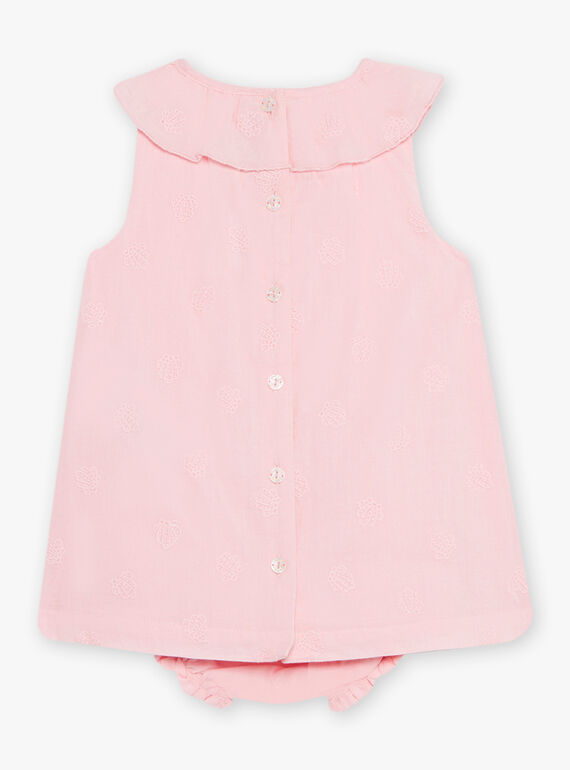 Baby girl pink poplin dress with shell embroidery and bloomer CASOLEIL / 22E1BFN1ROBD315