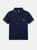 Navy blue polo shirt with a dinosaur print  KIPOLOAGE / 24E3PGC1POLC214