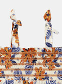 Ecru smocked top with blue and orange flower print KLOPETTE / 24E2PFS2DEB001
