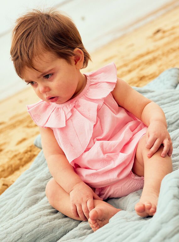 Baby girl pink poplin dress with shell embroidery and bloomer CASOLEIL / 22E1BFN1ROBD315