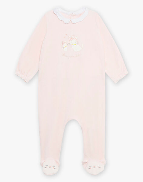 Pink velvet romper with baby girl kitten print CEAGATHE / 22E5BF61GRE030