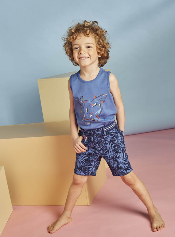 Child boy navy blue shorts with foliage print 22E3PGT3BER070