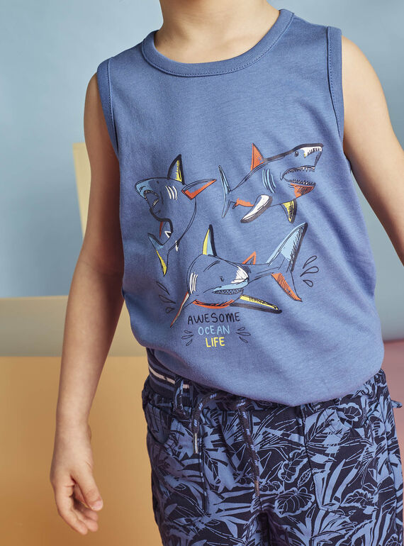 Blue tank top with shark design child boy CYDEBAGE1 / 22E3PGT1DEBC240