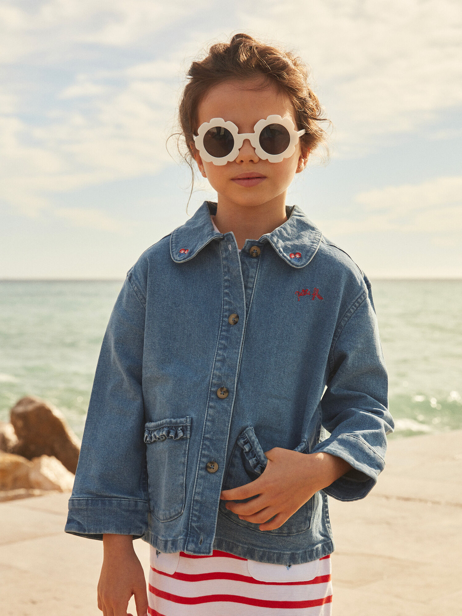 Floral denim jacket sales