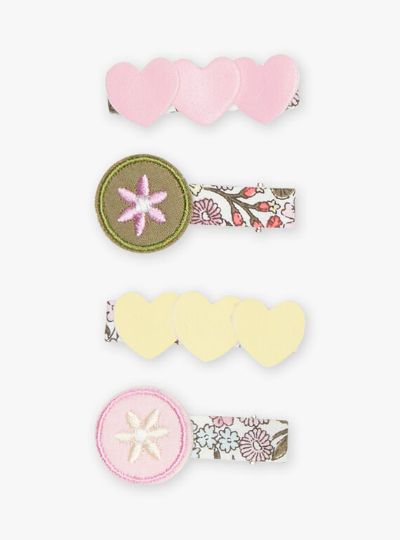 Set of 4 flower print barrettes child girl COFRETTE / 22E4PFQ4BRTB112